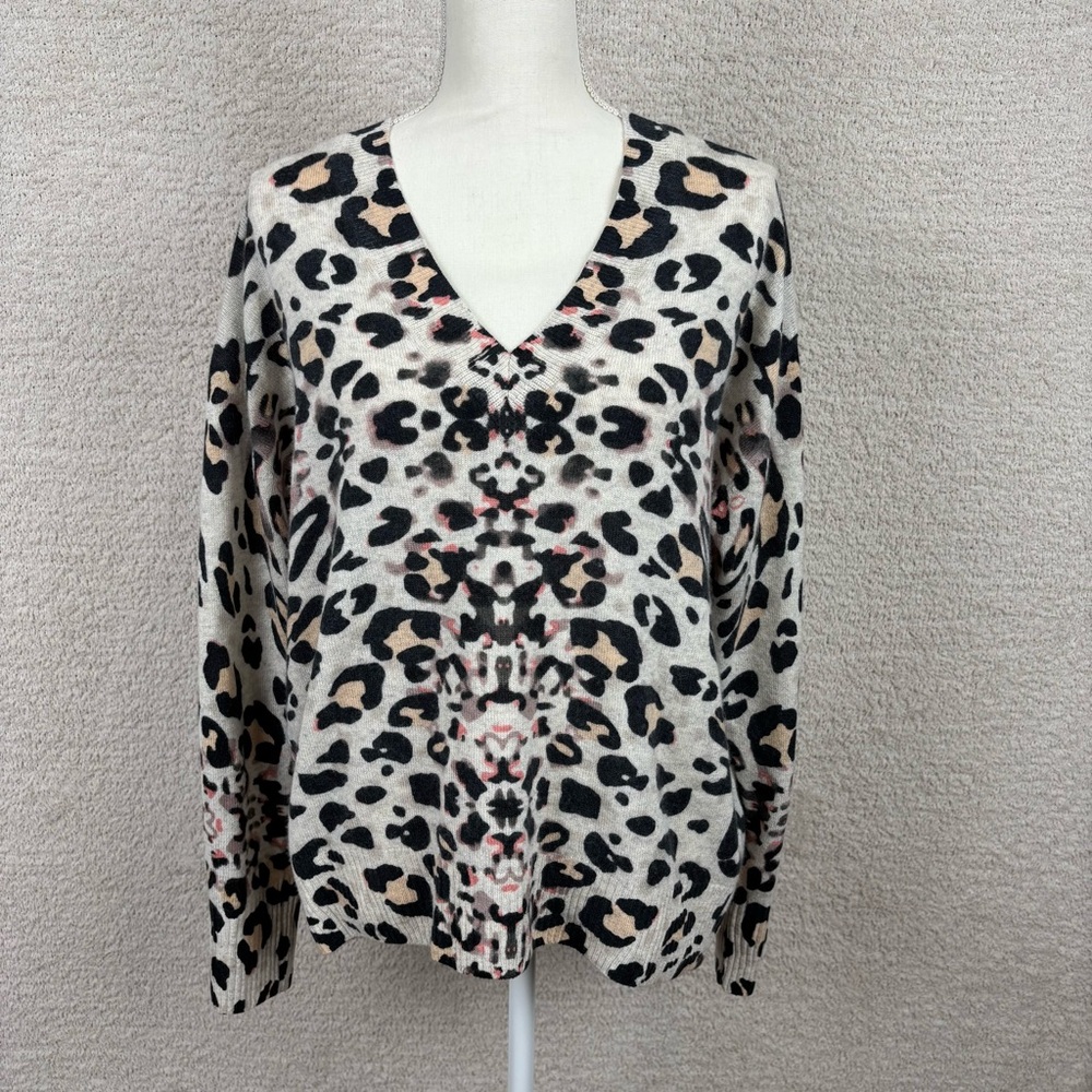 Brochu Walker Sweater Womens S Beige Kelso Animal Printโ 100% Cashmere Pullover